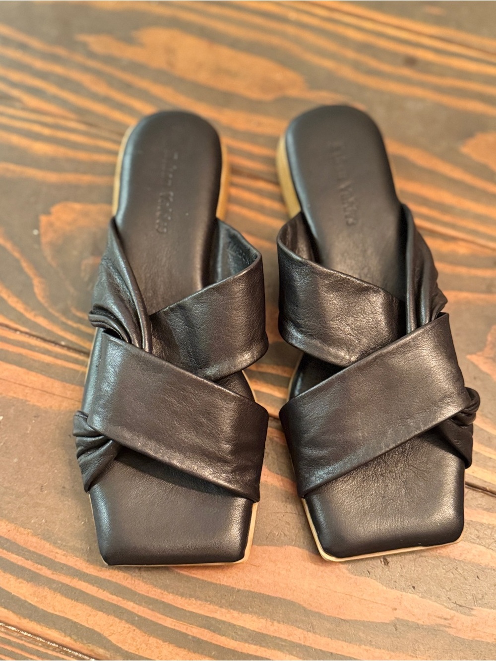 Ethan Valdez Madonna Sandals Black Leather Slides EU 38 US 7.5 MSRP $199‎ - Picture 3 of 7